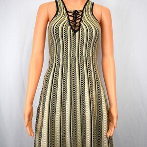 Chelsea & Violet Jacquard Knit Sweater Dress Womens XS Twirl Fit & Flare Lace Up